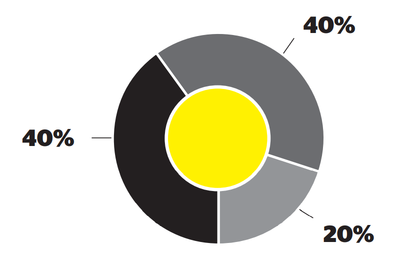 Pie chart showing budget, Building 1 Capital 40%, Building 2 Capital 40%, Breeding Program 20%