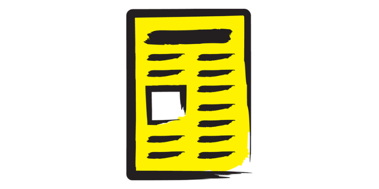 An illustration of a newspaper with black and yellow accents.