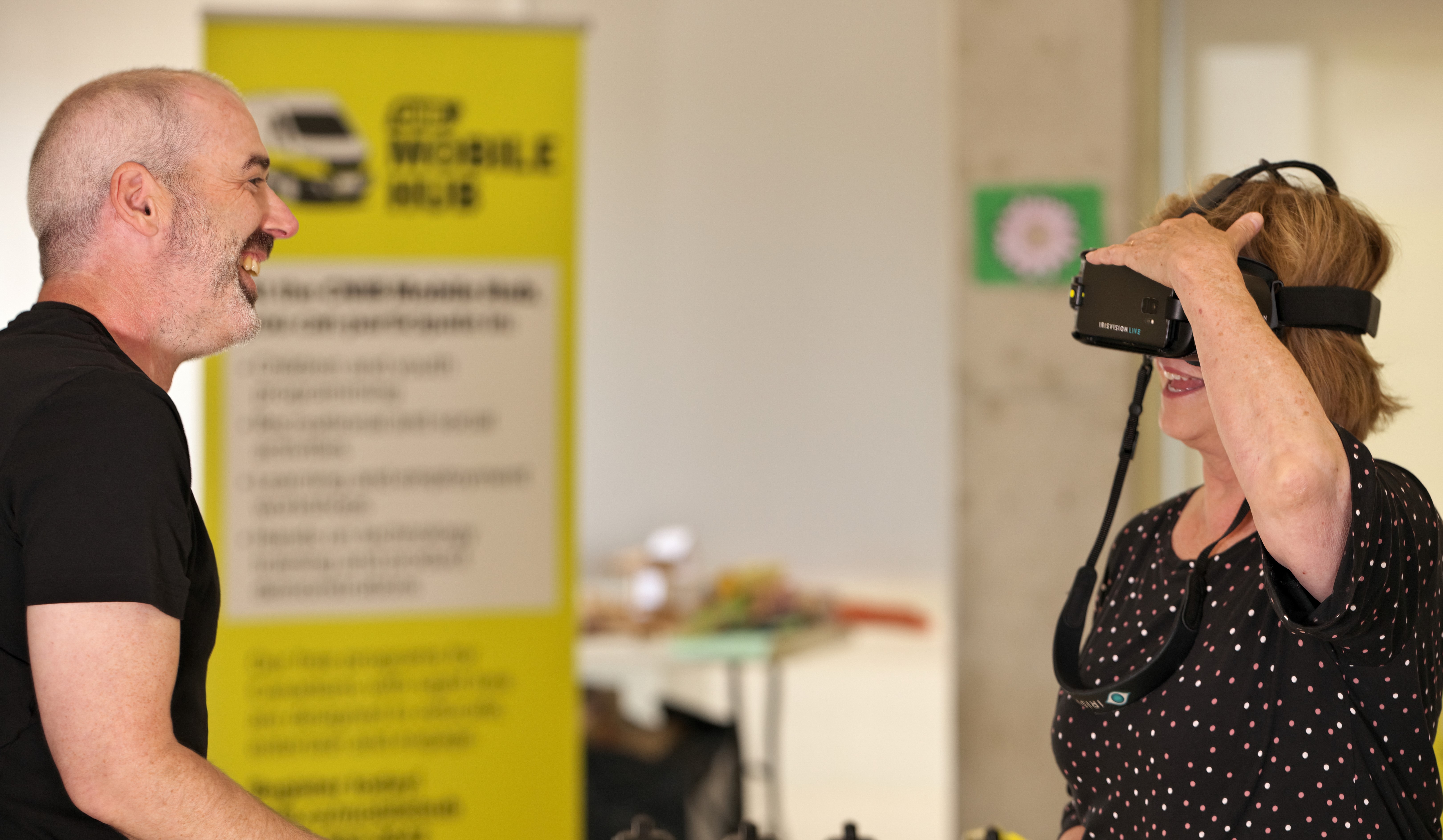 A visitor uses smart goggles