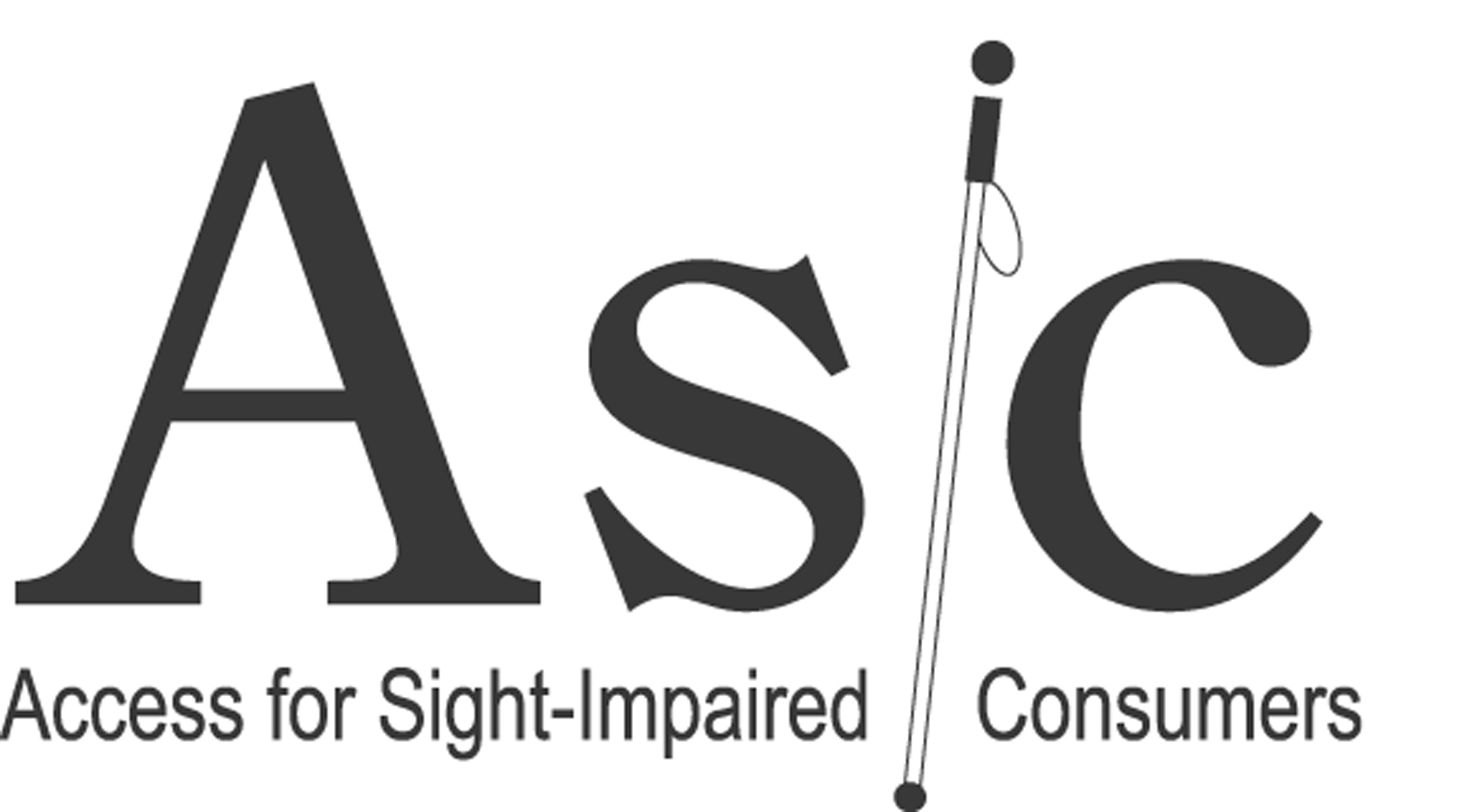 Logo for ASIC (Access for Sight-Impaired Consumers), featuring the organization’s name and an image of a white cane