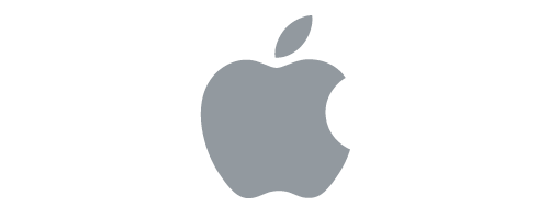 Apple logo. A white background with an illustration of a grey apple.