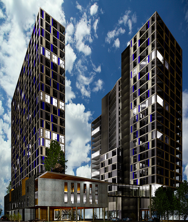 Computer generated image of the forthcoming Axess Condos building 