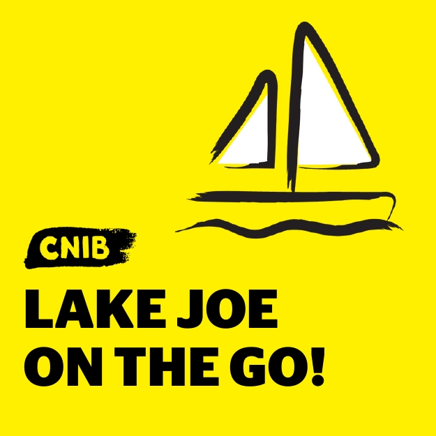 CNIB Lake Joe on the Go logo. An illustration of a sailboat on a yellow background.