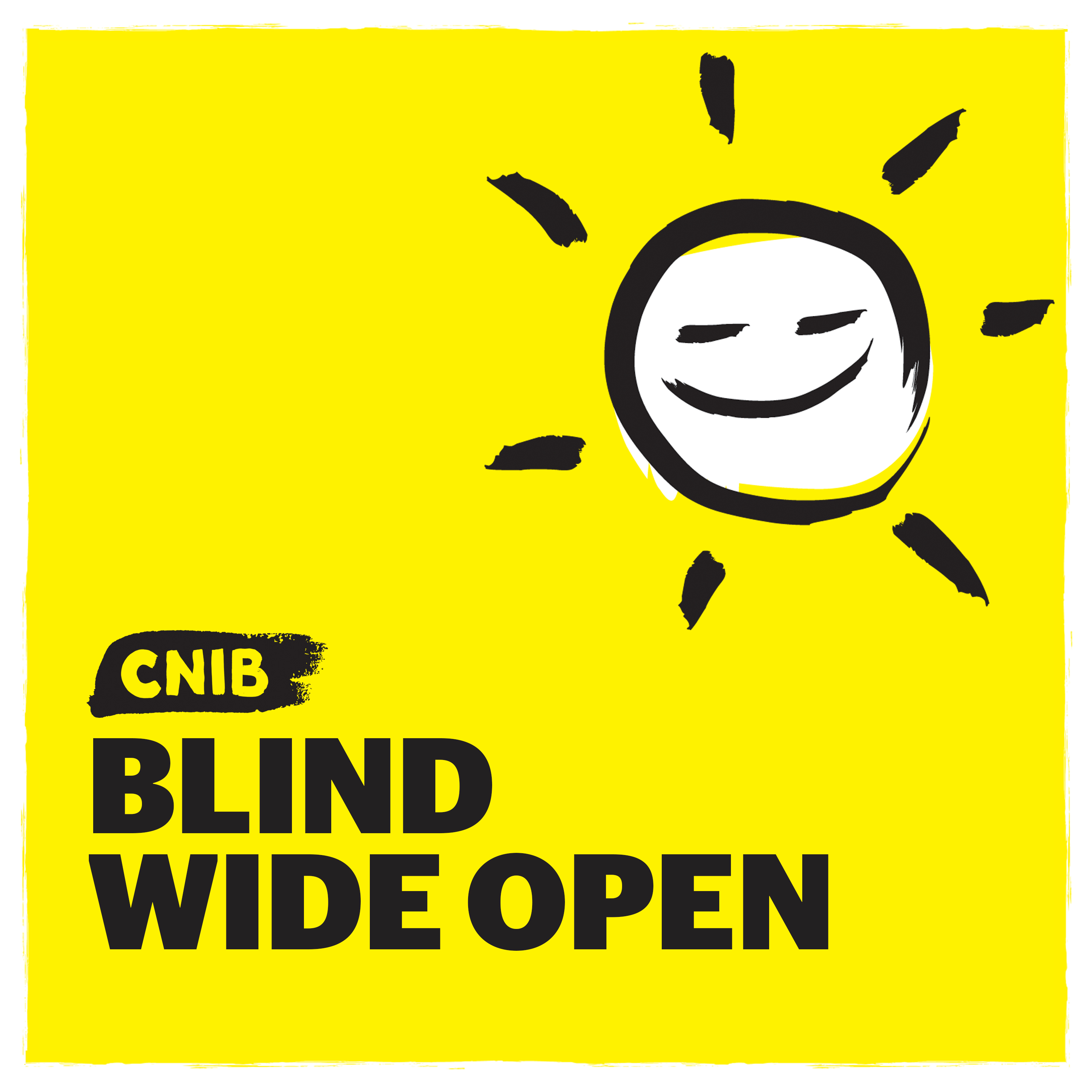 CNIB Blind Wide Open logo. An illustration of a sunshine on a yellow background.