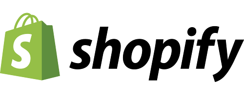 Shopify Logo. An illustration of a green shopping bag. Text: Shopify.