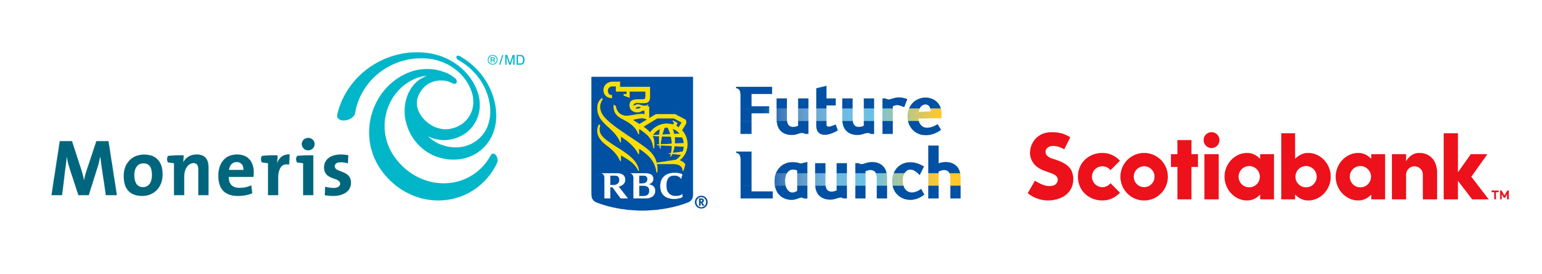 Moneris, RBC Future Launch and Scotiabank logos