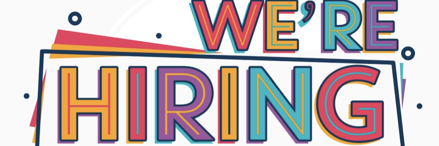 “We’re Hiring: Join our Team” banner in brightly coloured lettering.