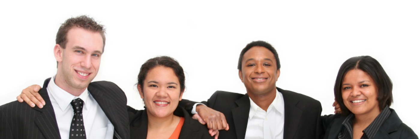 Four smiling corporate volunteers