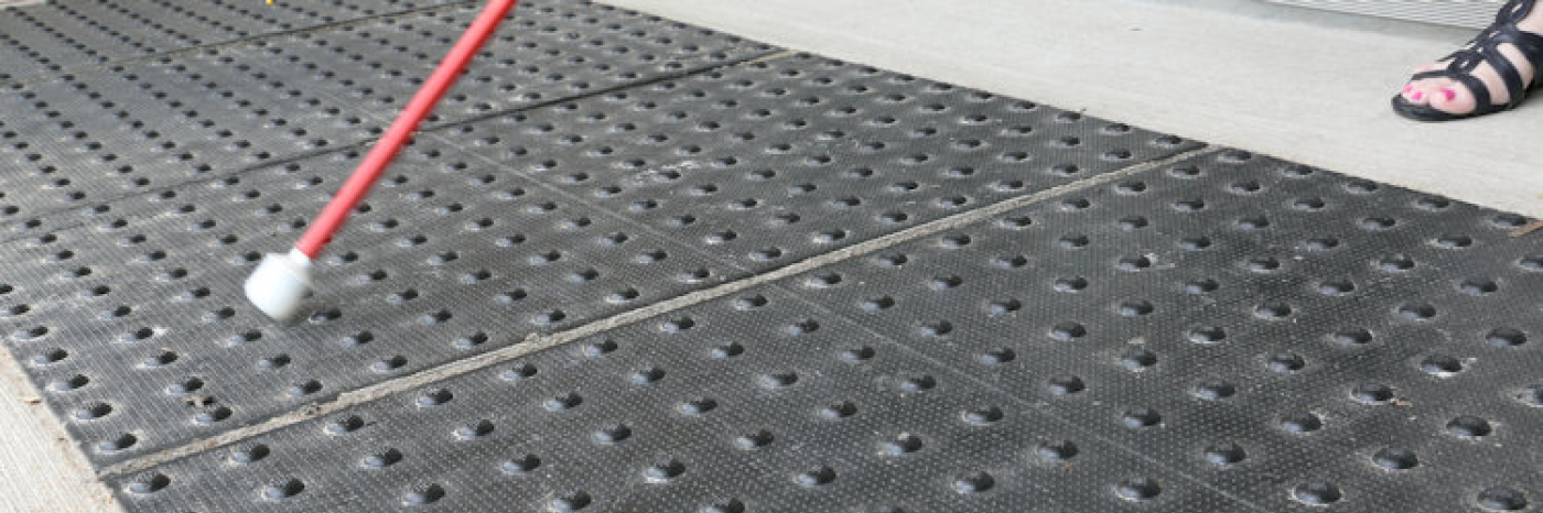 A close-up photograph of a detectable warning surface.