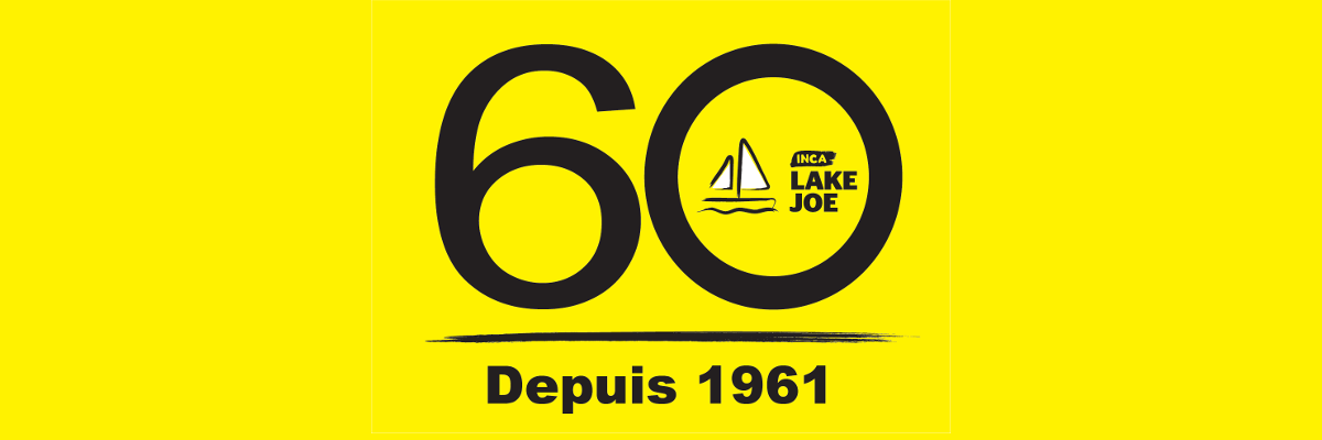 Logo Lake Joe INCA 60. Un grand «  6 » et un «  0 » avec le logo du voilier Lake Joe d'INCA à l'intérieur du «  0 ». Texte : Depuis 1961