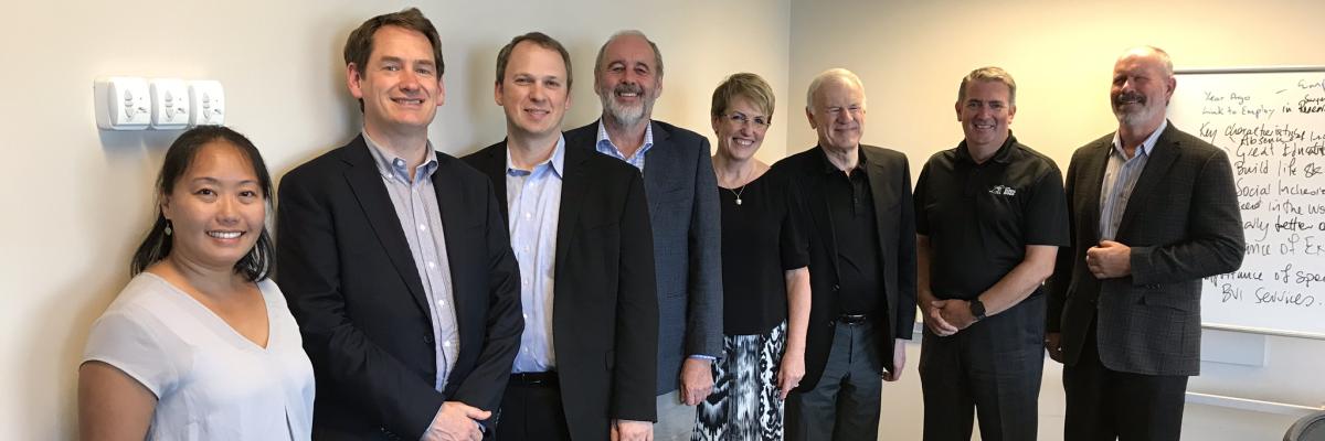 Group photo. From the left:  Dr Yue-Ting Siu, Board Member, Lighthouse, San Francisco, USA Andrew Moffat, Chair, Vision Australia Matt Wieseler, Director of Strategic Intelligence, NIB (National Industries for the Blind, USA) Ron Hooton, CEO, Vision Australia Sandra Budd, Chief Executive, Blind Foundation New Zealand Ron Kruzeniski, Chair, CNIB  (Canadian Institute for the Blind) John Rafferty, President and CEO, CNIB Rick H