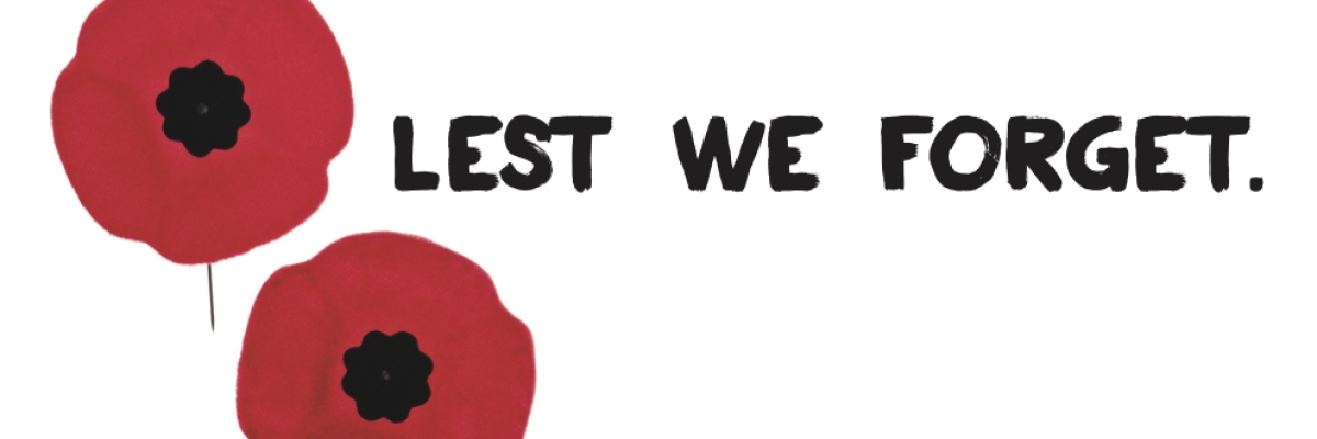 Image: Two poppies - Lest we forget. Lower right hand corner CNIB and Vision Loss Rehabilitation logo's