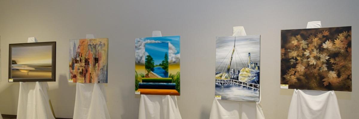 Five large pieces of art on display