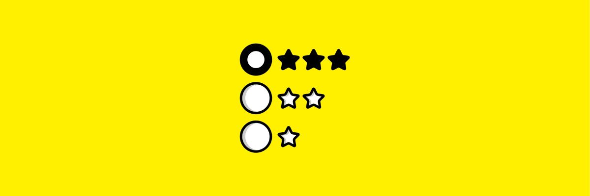 A yellow wallpaper with a stacked illustration of a three circular abstract designs and stars, like a three-tier rating system. The first line has a field with 3 stars, the second line has 2 stars, the third line has 1 star.