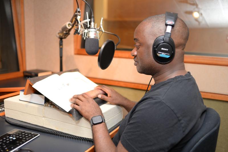 Staff recording a podcast