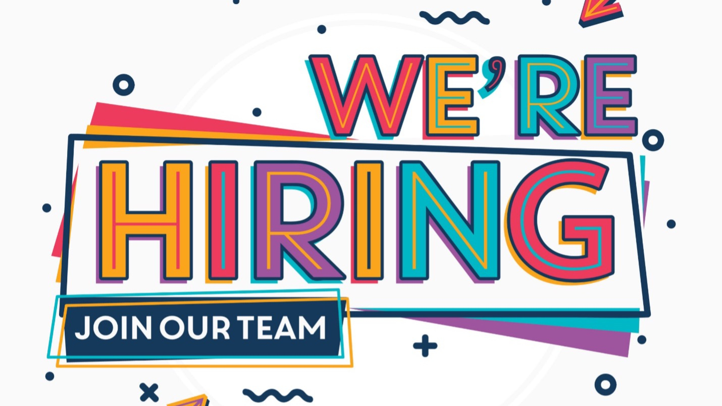 “We’re Hiring: Join our Team” banner in brightly coloured lettering.