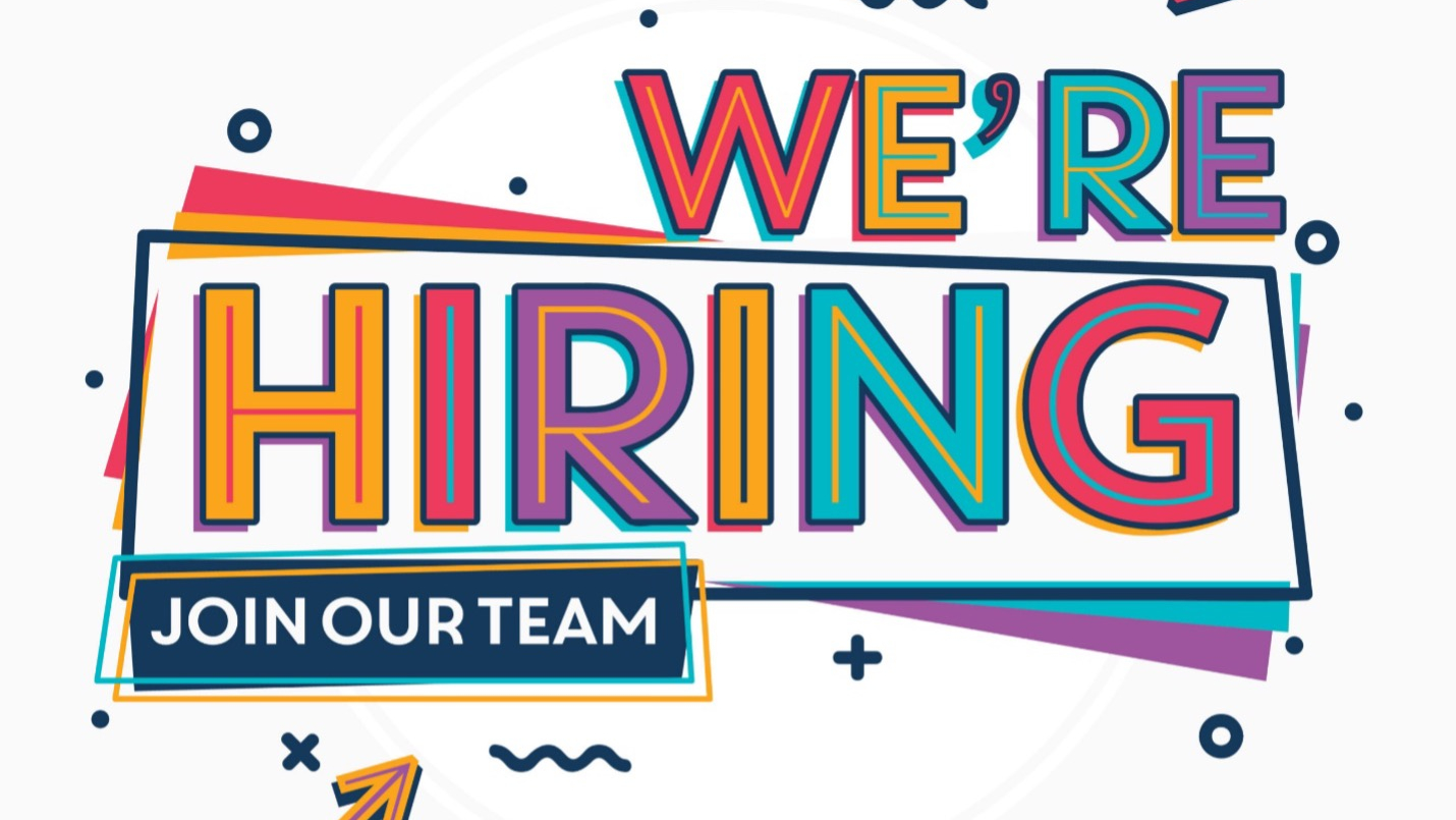 “We’re Hiring: Join our Team” banner in brightly coloured lettering.