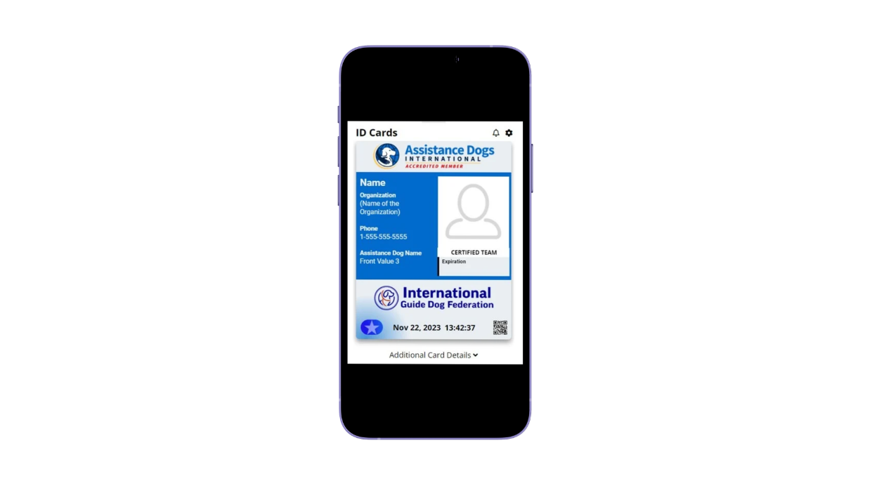 A smartphone screen displays the new ADI-IGDF digital ID. 