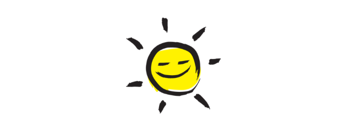 An illustration of a sunshine icon outlined in a black paintbrush style design with yellow accents.