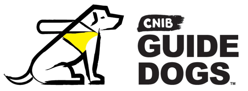 CNIB Guide Dogs Logo: A sketch of a dog in harness sitting next to the words "CNIB Guide Dogs".