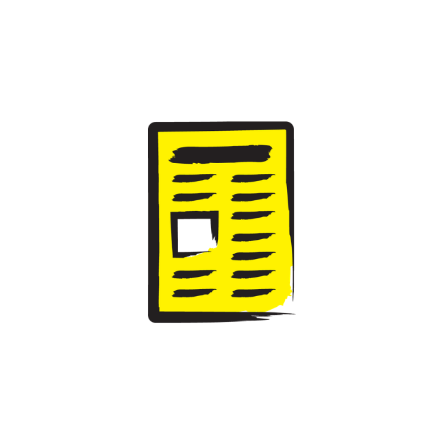 An illustration of a newspaper with black and yellow accents.