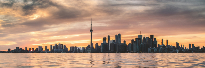 The Toronto skyline against the sunset