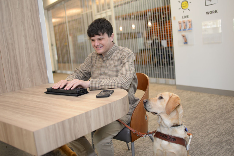 Staff works on a project