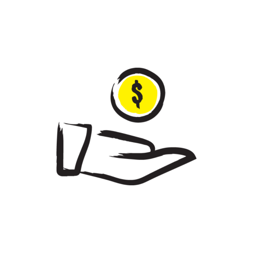 A caricature of a hand with a coin above it.