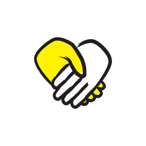 A caricature of two hands shaking.