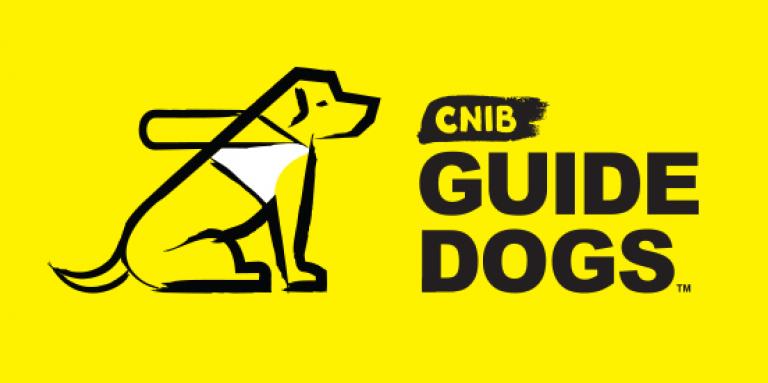 CNIB Guide Dogs Logo: A sketch of a dog in harness sitting beside the words "CNIB Guide Dogs"