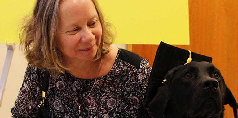 Image of Cindy Shone and her guide dog, Barney 