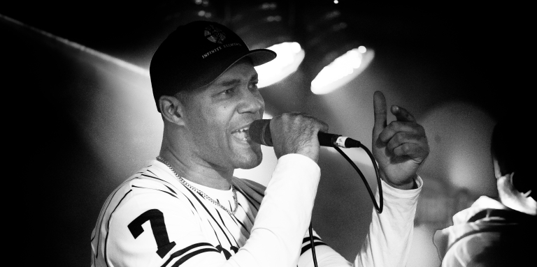 Jay Ross rapping in a hiphop collaboration with Teekay in Edmonton's Juliet's Castle club.