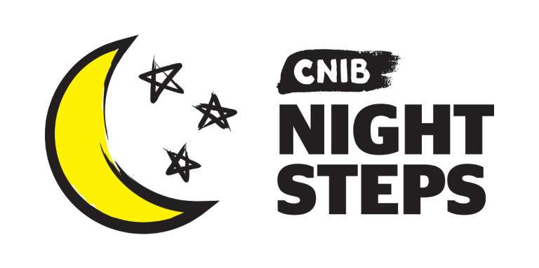 ​​​​CNIB Night​​​​CNIB Night Steps logo. An illustration of a half moon with three stars. Text: CNIB Night Steps Steps logo. An illustration of a half moon with stars. Text "CNIB Night Steps"