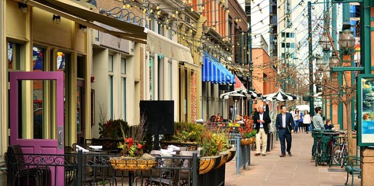 An outdoor restaurant patio. 