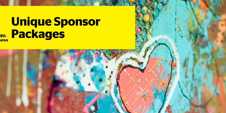 A colourful abstract tactile art piece. Text reads CNIB Connecting the Dots Unique Sponsor Package.