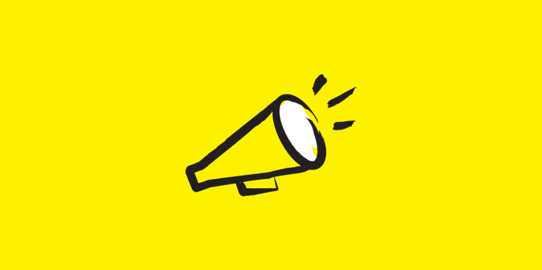 A drawn illustration of a megaphone against a yellow background
