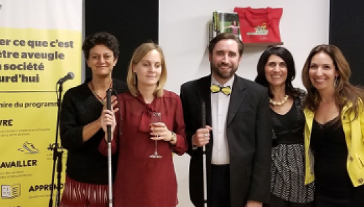 Nima Machouf, NDP candidate in the federal election, poses with the CNIB Foundation Quebec staff: Catheryne Houde, David Demers, Valérie and Sarah Rouleau.