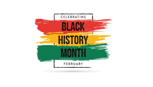 An index card with three different brushstrokes. One brushstroke in red, one in yellow and one in green colours. Text: Celebrating Black History Month. February