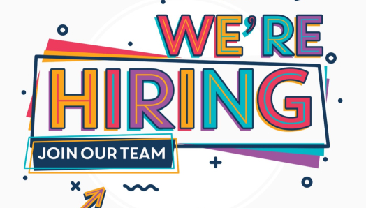 “We’re Hiring: Join our Team” banner in brightly coloured lettering.